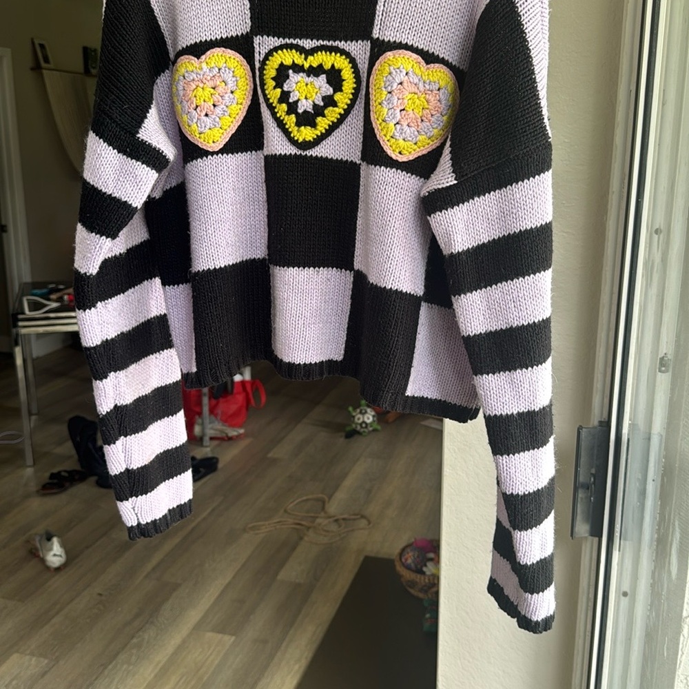 The Ragged Priest Black and Purple Crew Neck Sweater